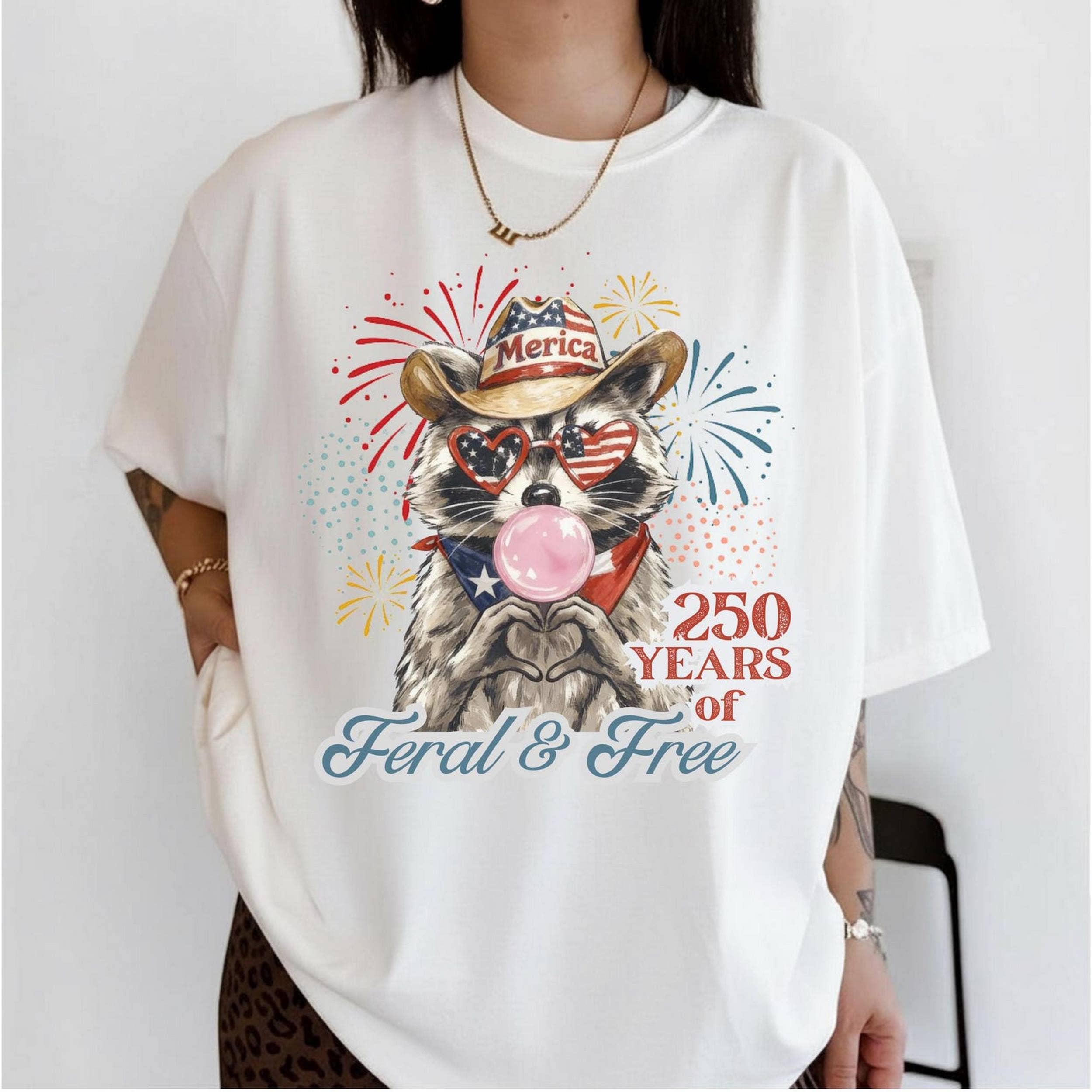 250th America Anniversary Racoon Shirt, Cowboy Racoon Feral And Free US 250 Years Shirt, Funny 4th of July Tshirt 250th America Anniversary Racoon Shirt, Cowboy Racoon Feral And Free US 250 Years Shirt, Funny 4th of July Tshirt