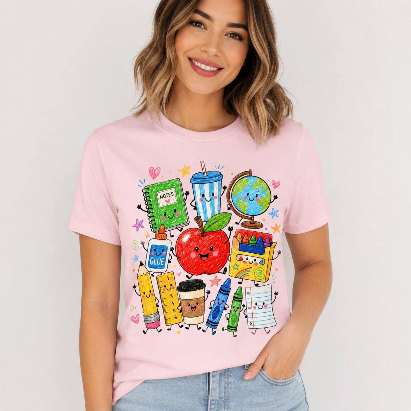 Back to School Shirt, Cute School Supplies Doodle Crayon Apple Pencil Notebook Teacher Shirt Design First Day School Back to School Shirt, Cute School Supplies Doodle Crayon Apple Pencil Notebook Teacher Shirt Design First Day School
