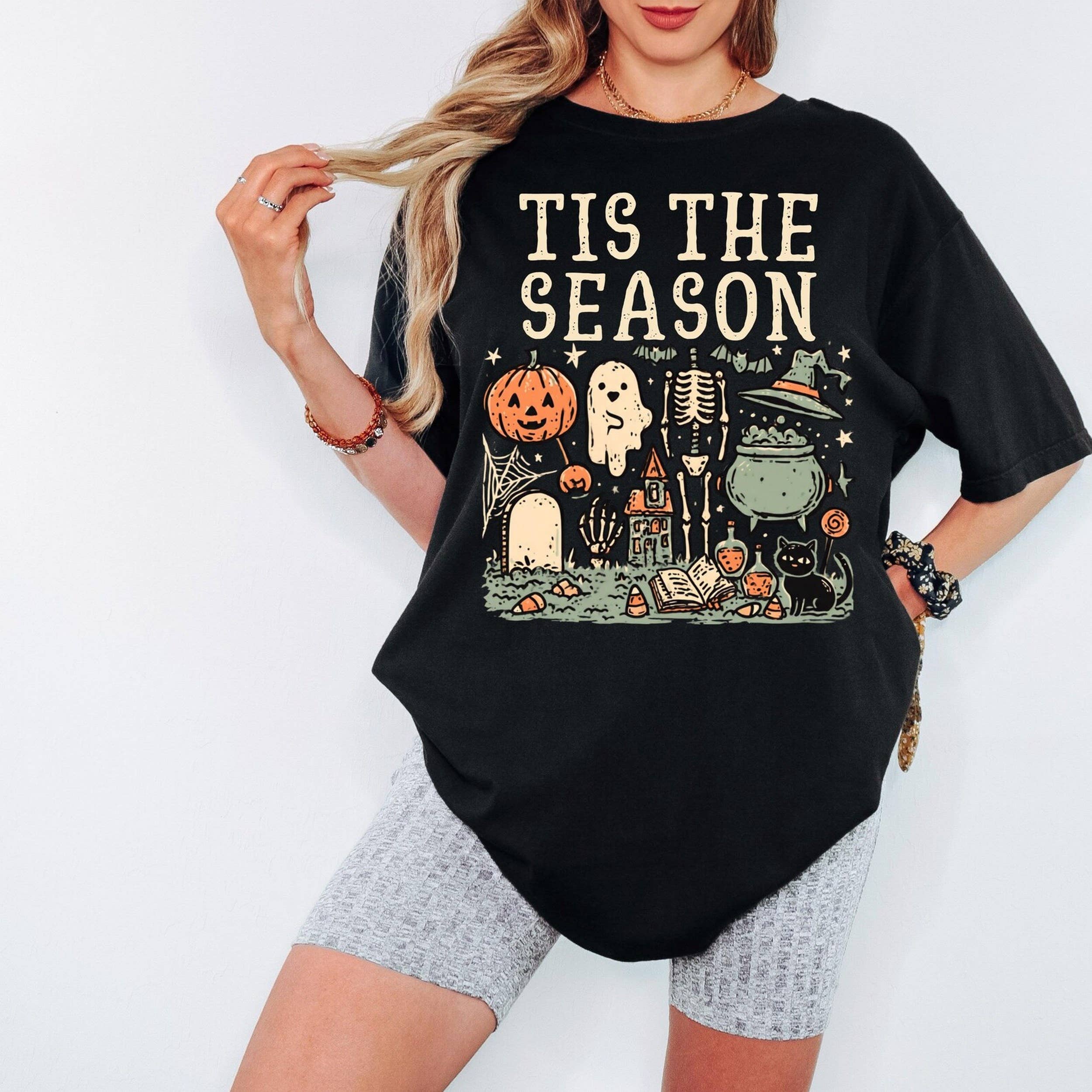 Vintage Halloween Shirt,Retro 'Tis The Season Tee,Y2K Skeleton Pumpkin Ghost T-shirt,Autumn Graphic Shirt,Halloween Gift Vintage Halloween Shirt,Retro 'Tis The Season Tee,Y2K Skeleton Pumpkin Ghost T-shirt,Autumn Graphic Shirt,Halloween Gift
