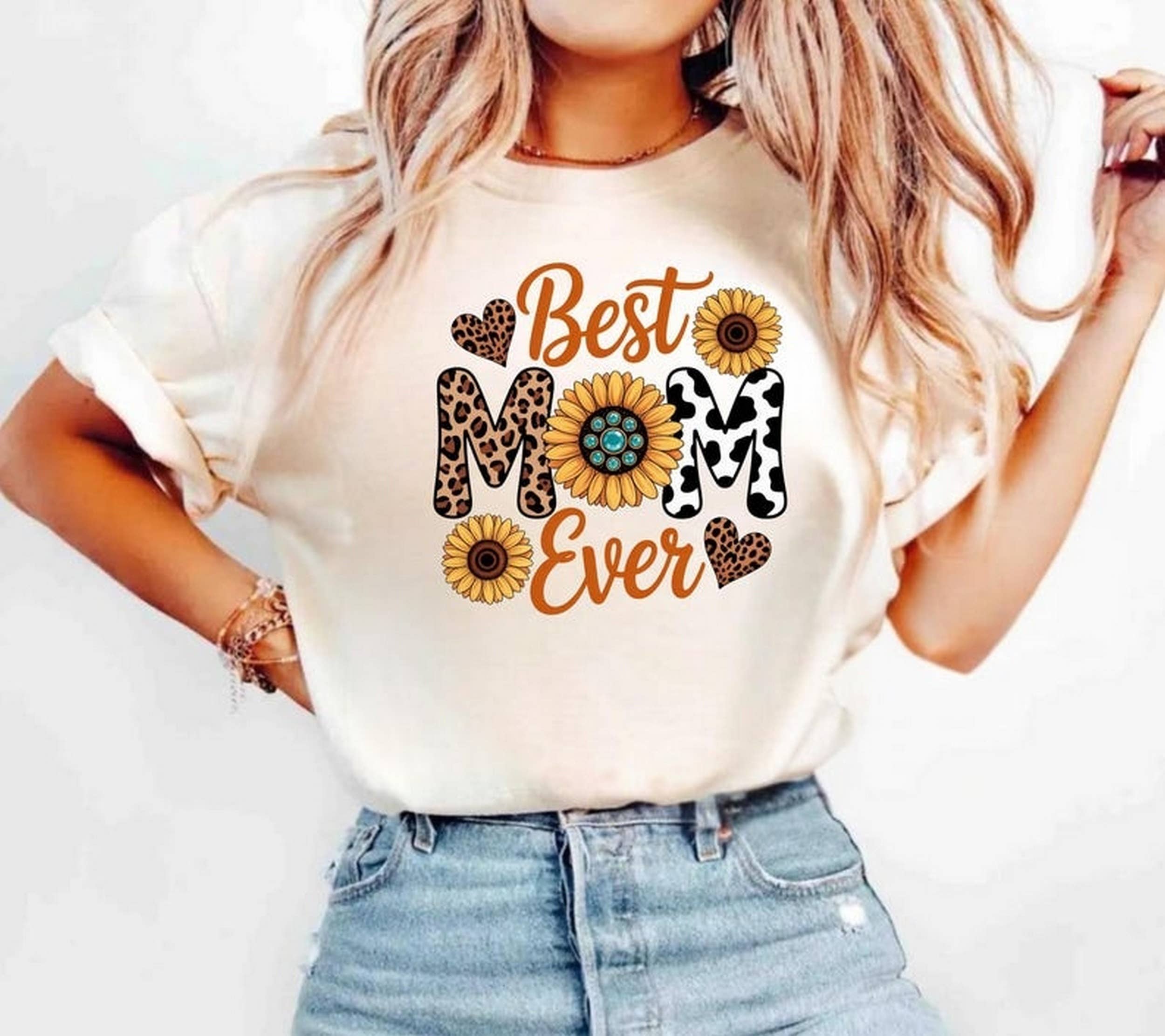 Best Mom Ever Shirt, Sunflower Mom Tee Cute Mother’s Day Gift Leopard Cow Print Mom Shirt Best Mom Ever Shirt, Sunflower Mom Tee Cute Mother’s Day Gift Leopard Cow Print Mom Shirt