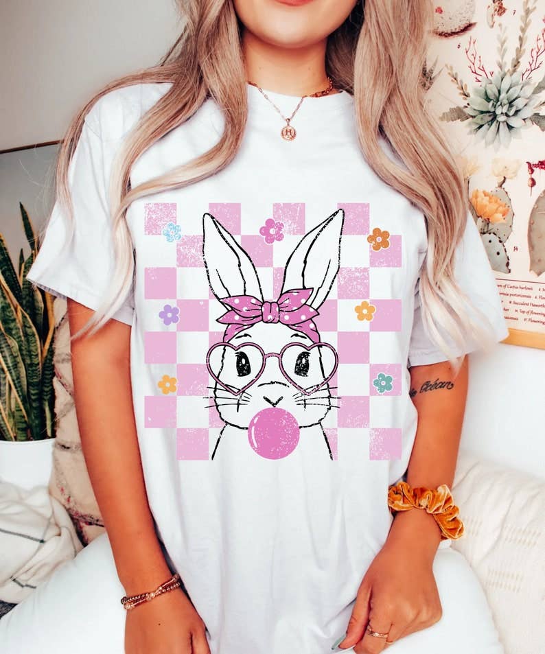 Bunny Shirt,Lady Easter Bunny,Easter shirt,Bubble Gum Bunny,Retro Easter Shirt,Cute Easter Tee Bunny Shirt,Lady Easter Bunny,Easter shirt,Bubble Gum Bunny,Retro Easter Shirt,Cute Easter Tee