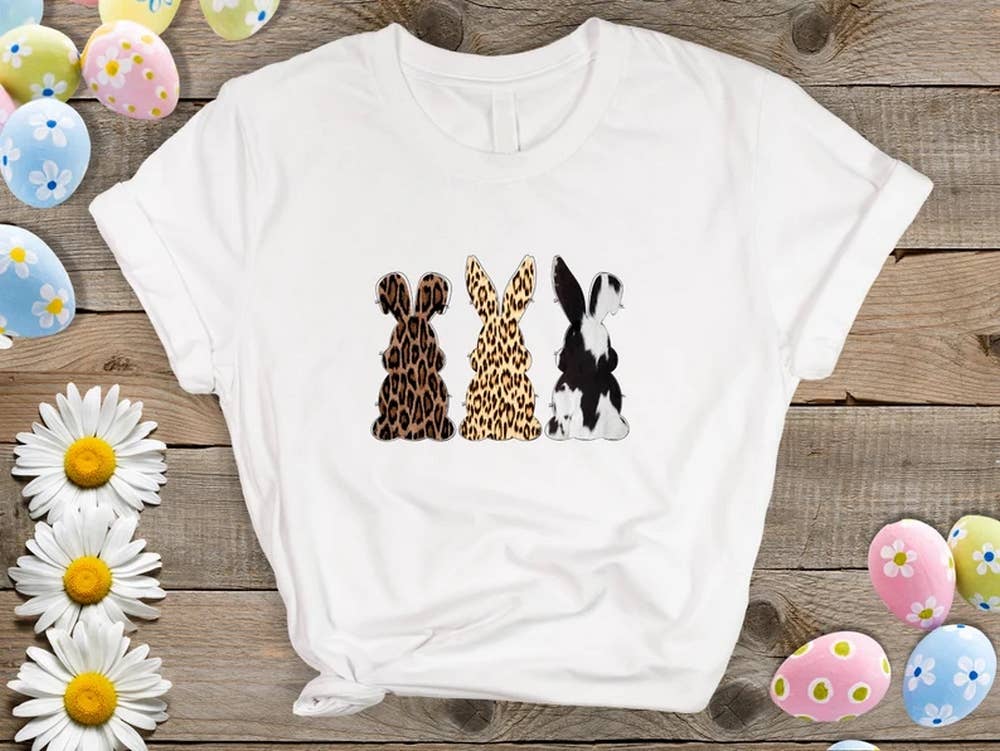 Bunny T-shirt Tee, Easter T-Shirt Tee, Cheetah Cowhide Leopard Print Easter Bunny T-shirt Tee, Easter T-Shirt Tee, Cheetah Cowhide Leopard Print Easter
