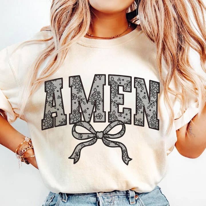Black Amen Lace Bow Shirt, Easter Shirt, Lace Easter Coquette Bow Shirt, Amen Shirt, Lace bow easter Shirt, Black Amen Lace Bow Shirt, Easter Shirt, Lace Easter Coquette Bow Shirt, Amen Shirt, Lace bow easter Shirt,