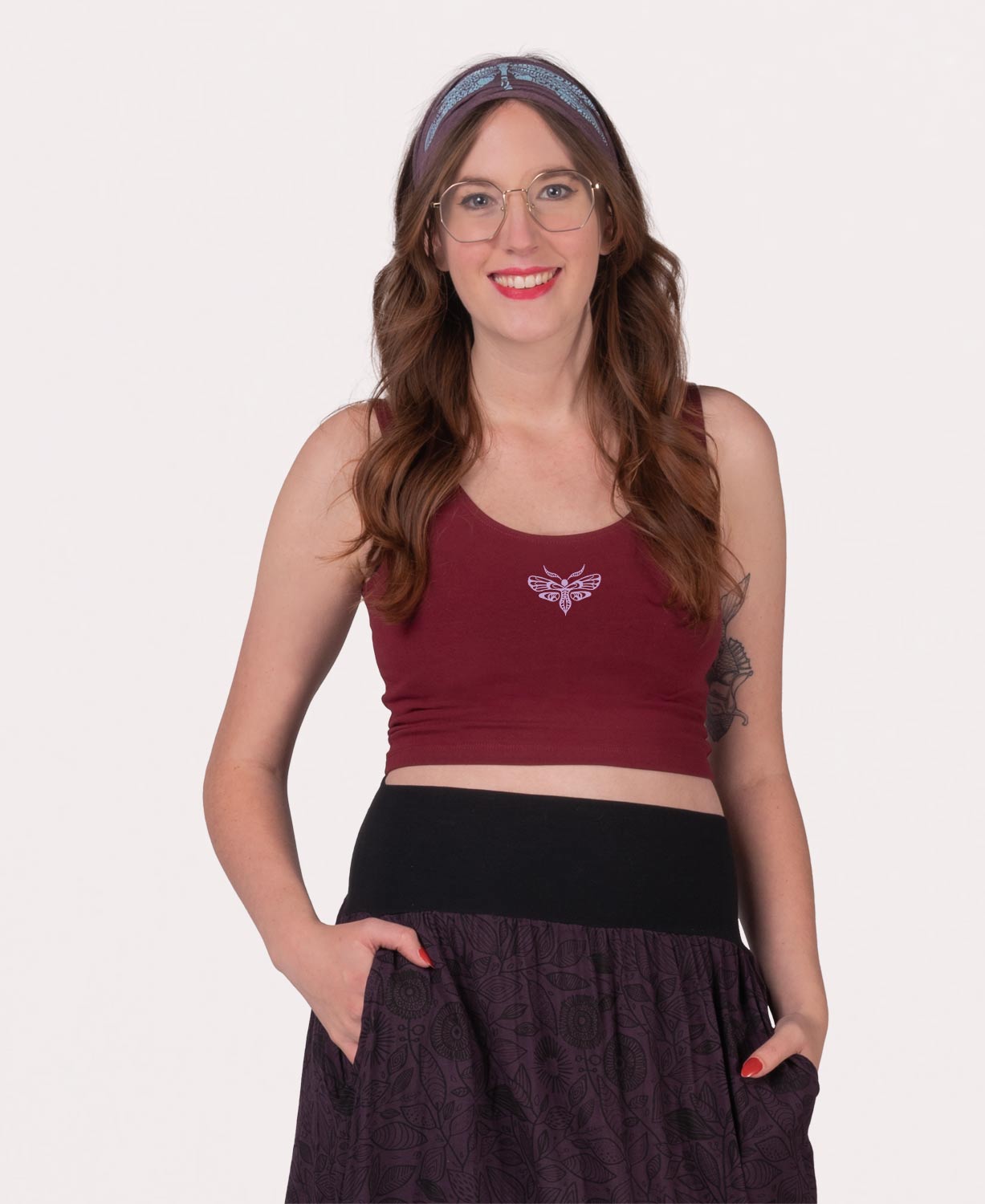 Mini Moth Organic Cropped Tank Top - Burgundy