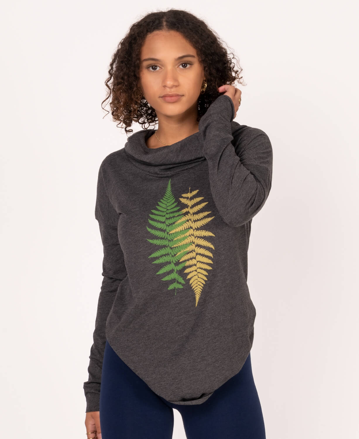 Ferns Cowl Yoga Hoody - Black