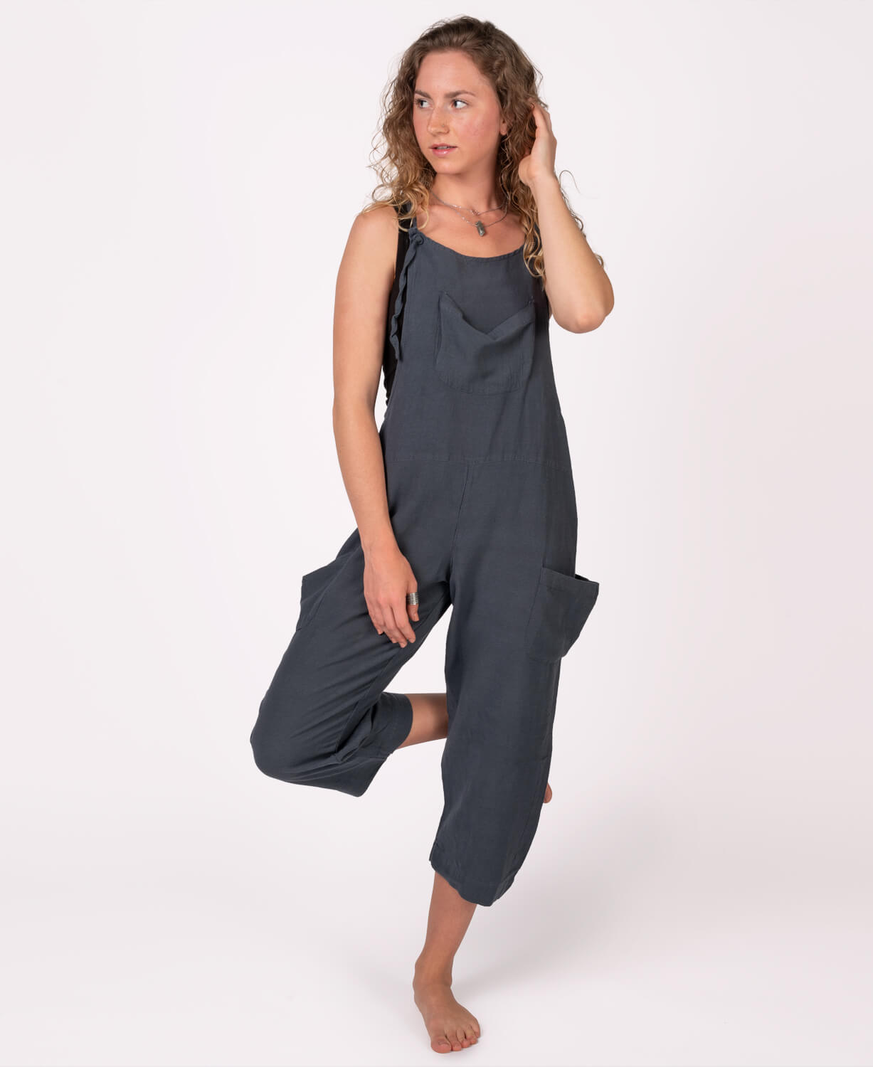 Midnight Gray Hemp Slouchy Overalls - Boho Overalls (Viscose Blend)
