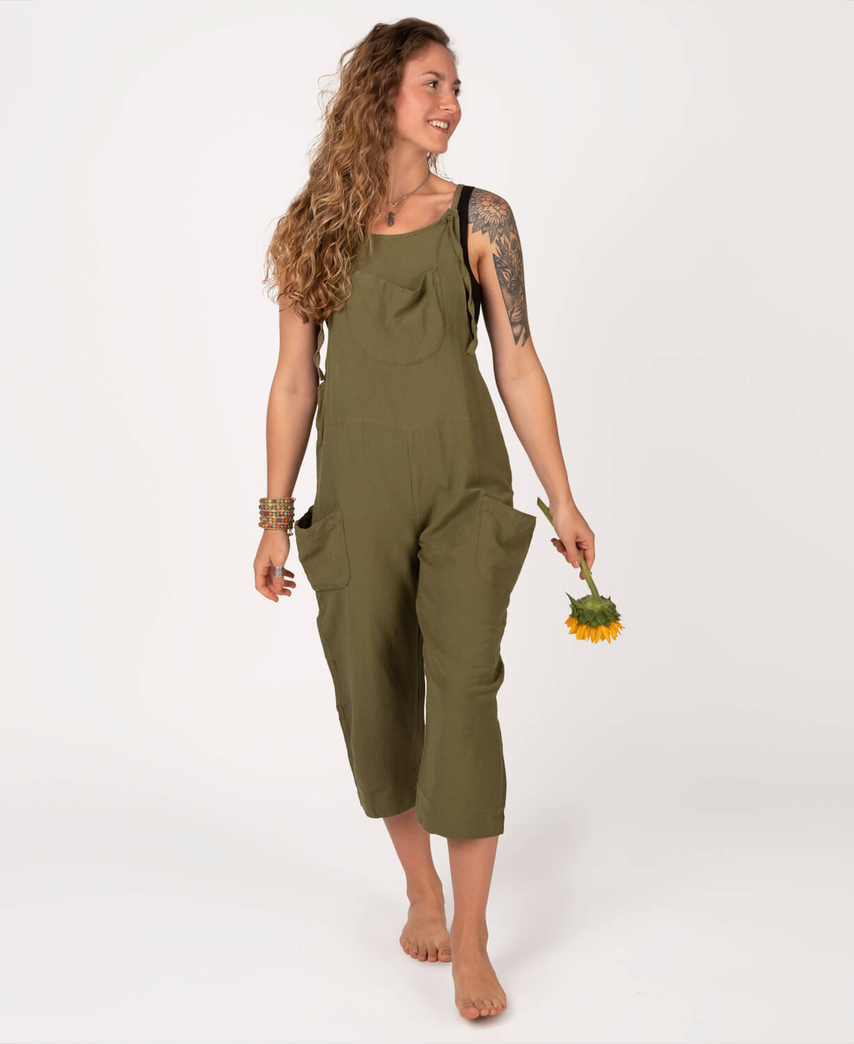Moss Green Hemp Slouchy Overalls - Boho Overalls (Viscose Blend)