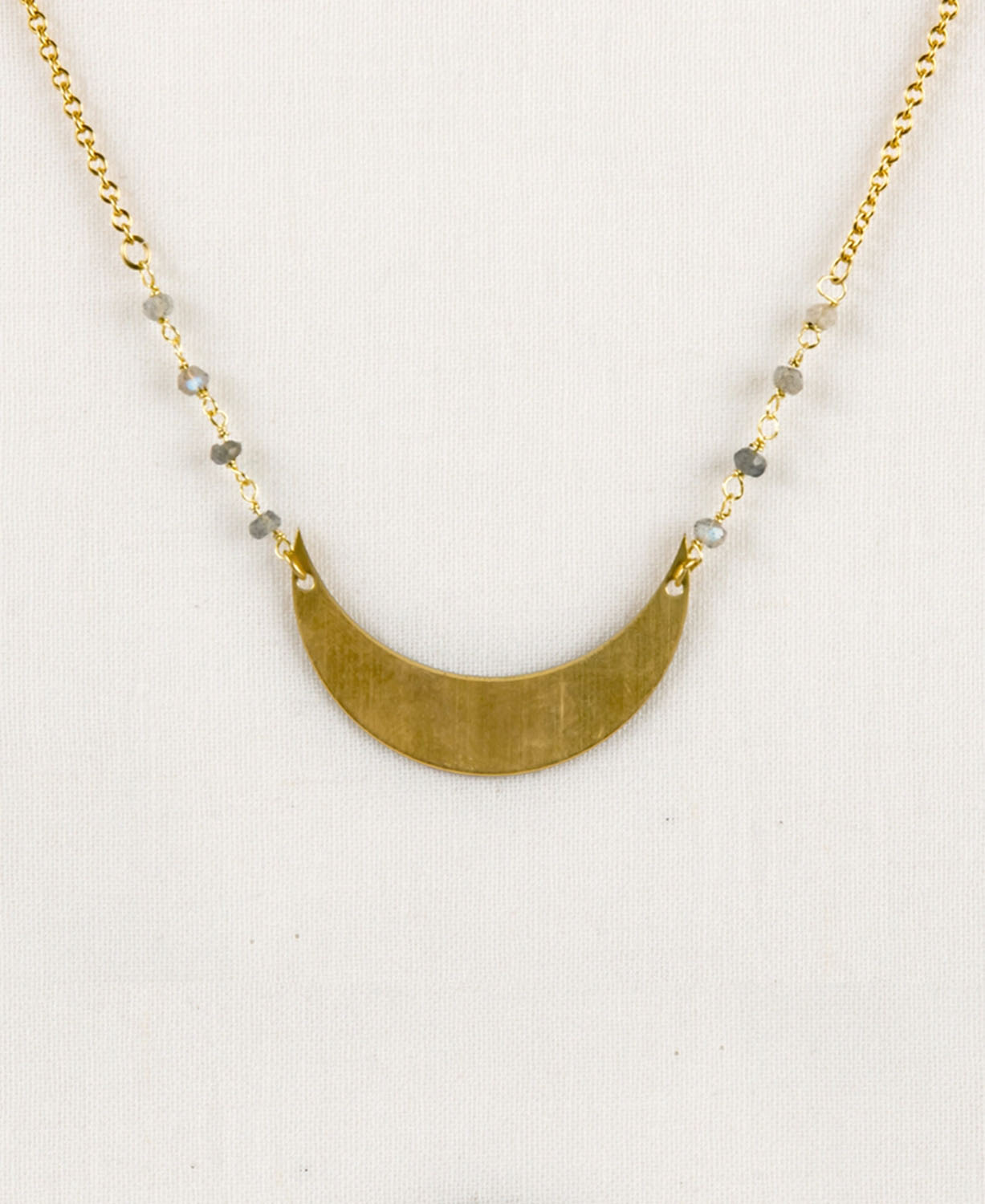 Labradorite Crescent Necklace in Brass