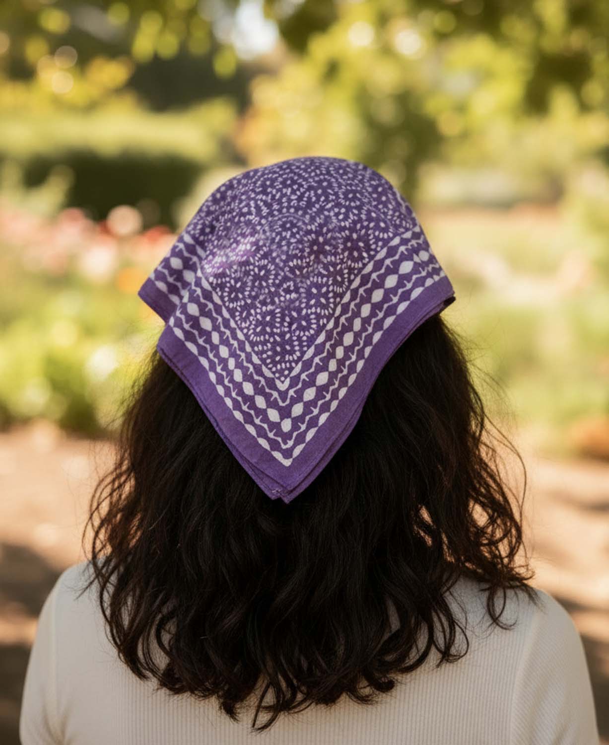 Lavender & Light Block Print Bandana - Purple
