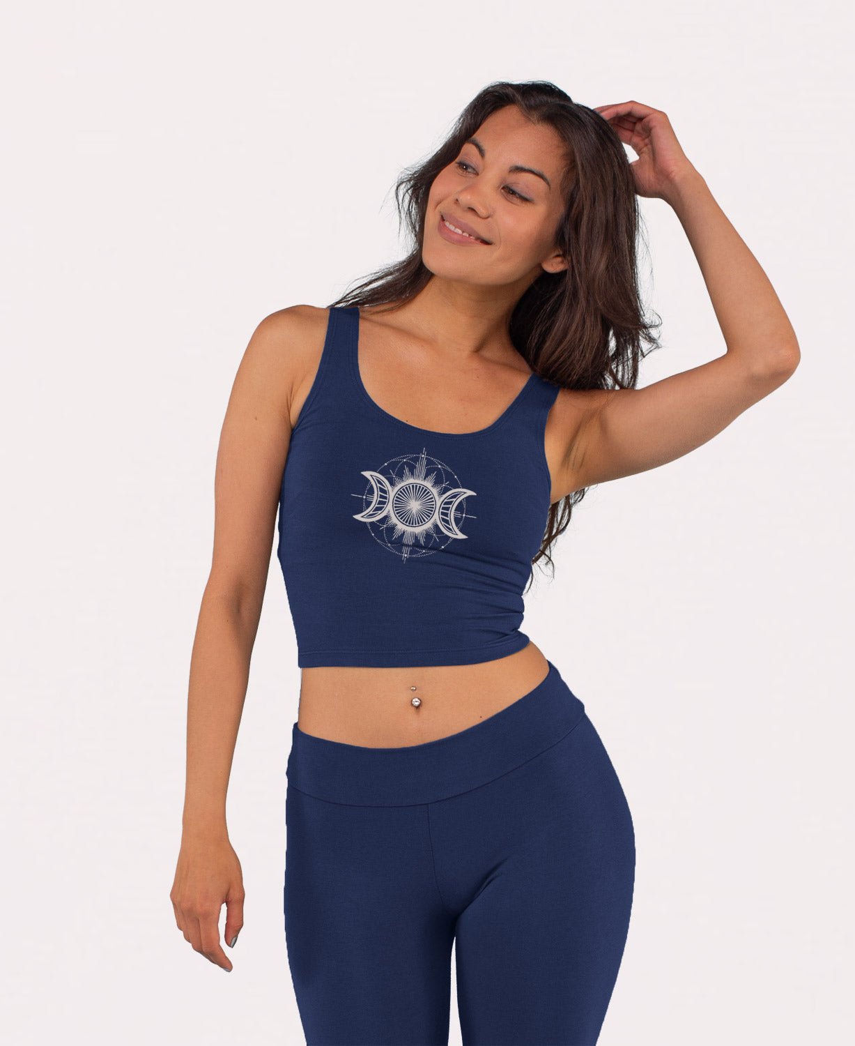 Moon Goddess Organic Cropped Tank Top - Navy