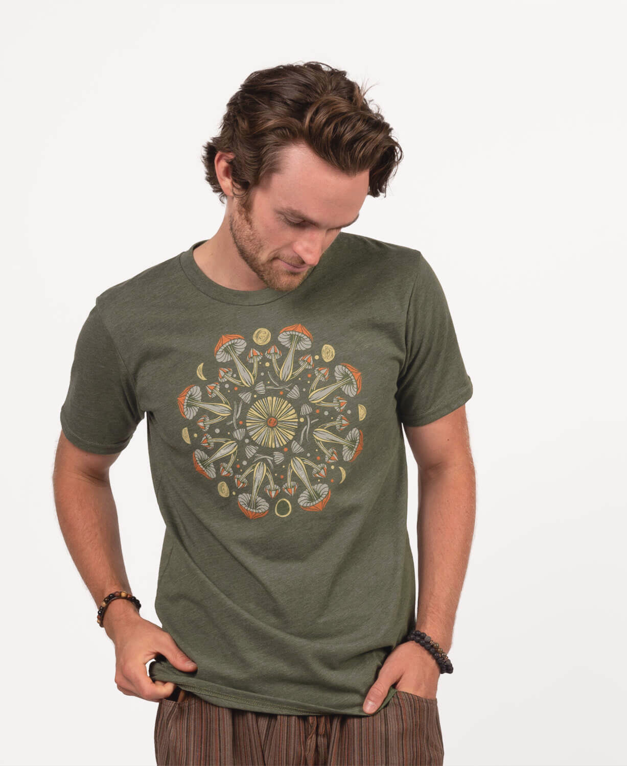 Mushroom Mandala T-Shirt - Unisex - Heather Military Green