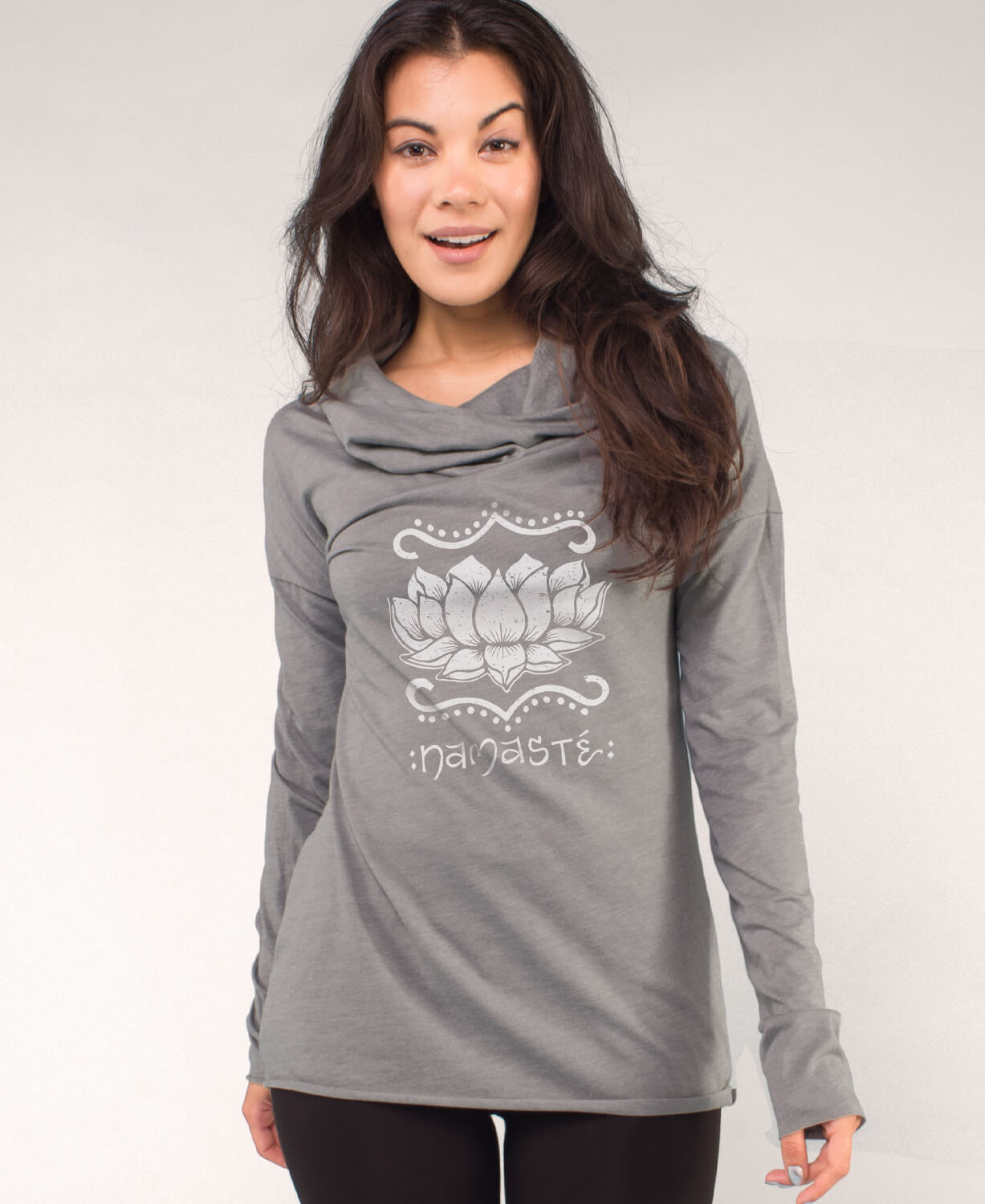 Namaste Lotus Cowl Yoga Hoody - Gray