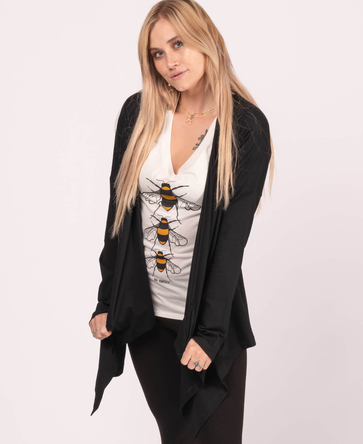 Organic Cotton Draped Cardigan - Black