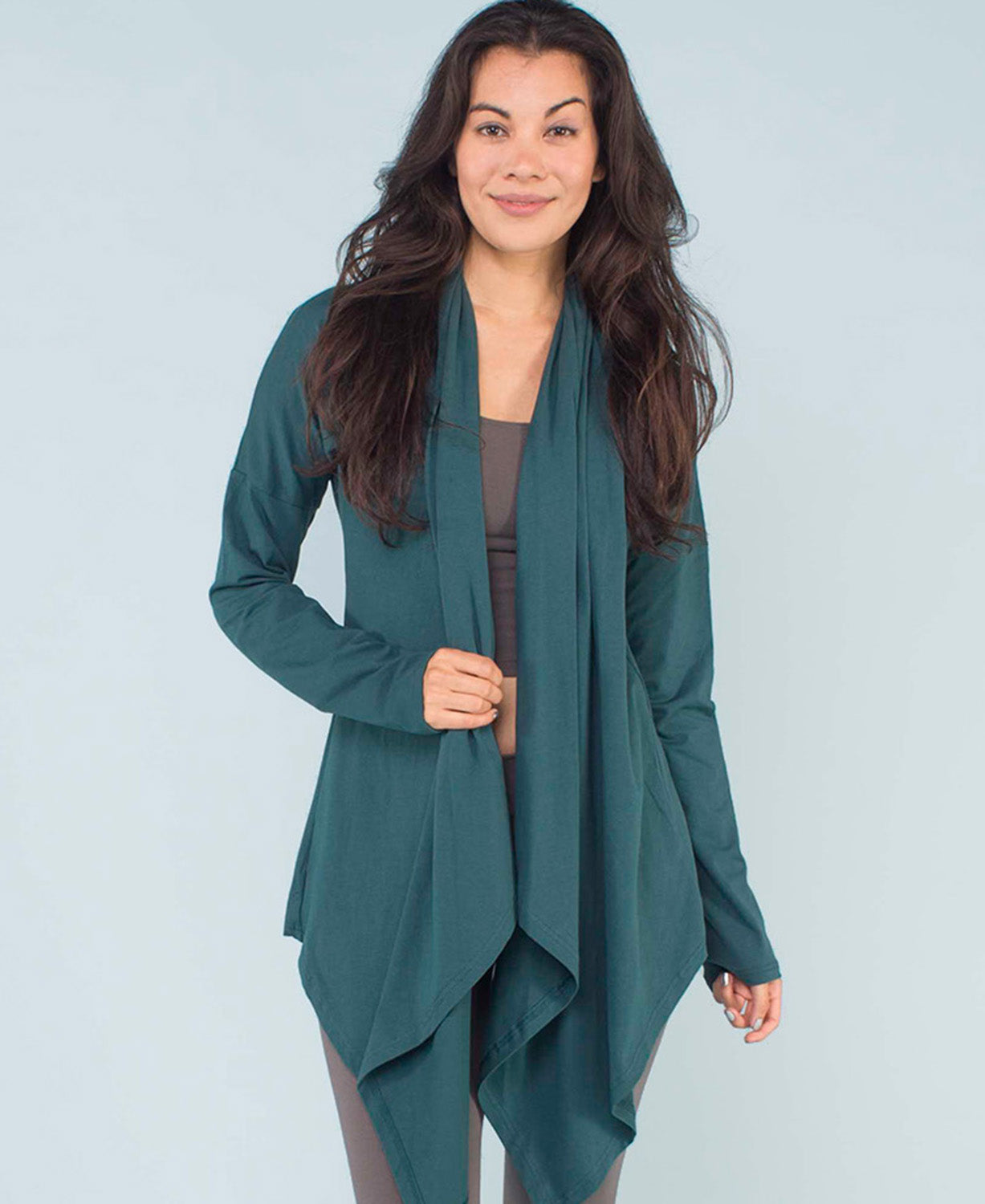 Organic Cotton Draped Cardigan - Dark Teal