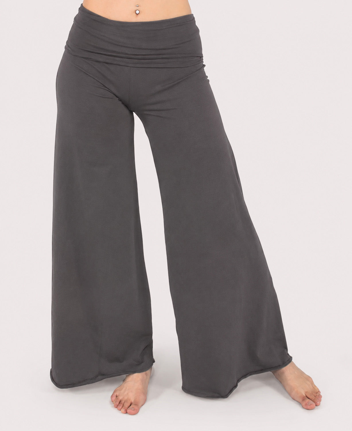 Organic Roll-Top Flowy Pants - Pewter