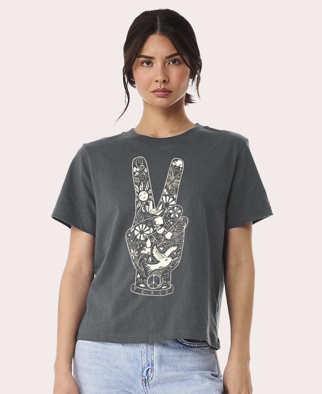 Peace Fingers Women's Boxy Tee - Charcoal