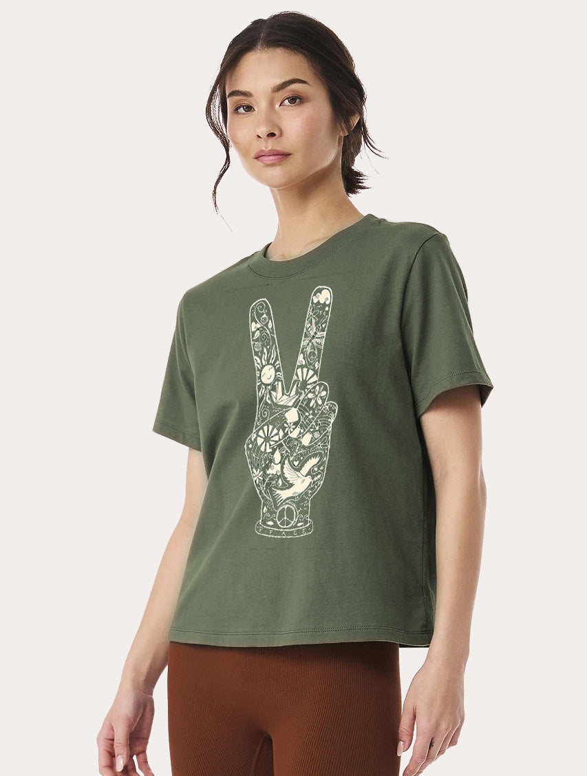 Peace Fingers Women's Boxy Tee - Olive