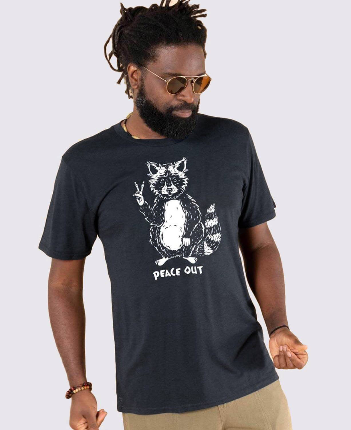 Peace Out Raccoon T-Shirt - Unisex - Vintage Black