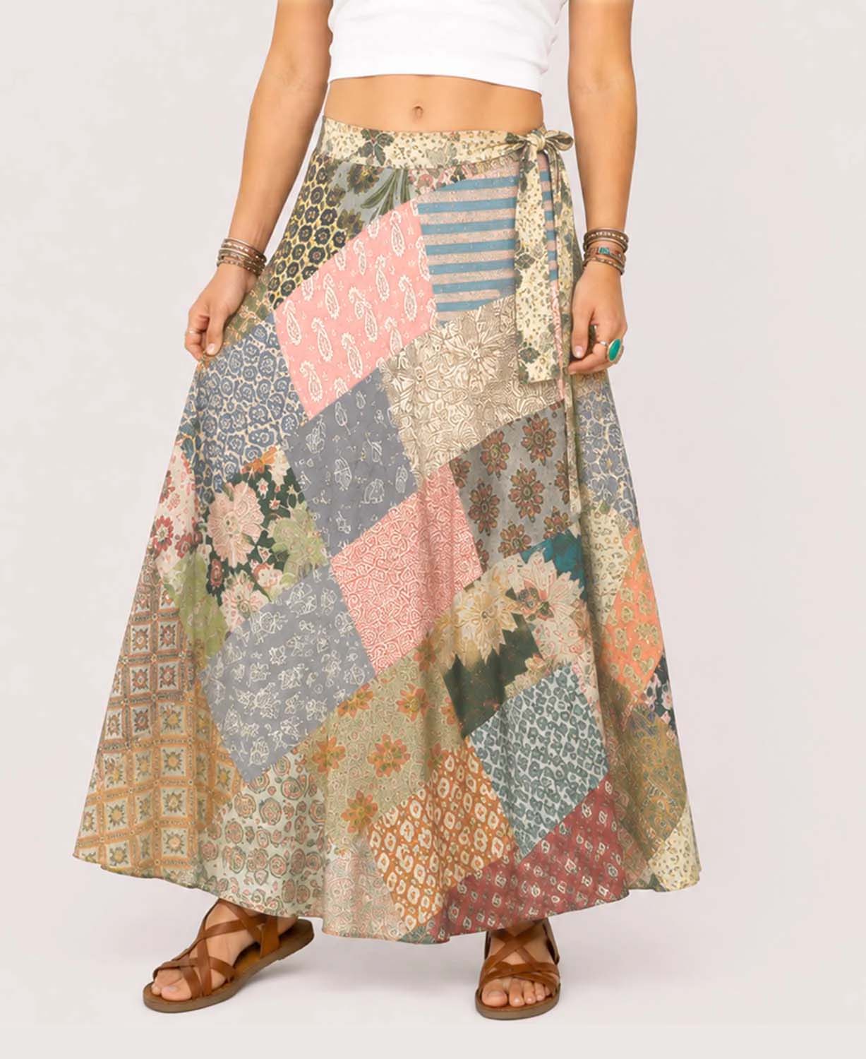 Piece, Love & Patchwork Wrap Skirt — patchwork pieced by hand from printed cotton offcuts