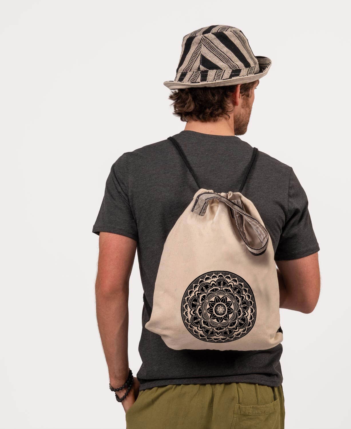 Shadow Mandala Cinch String Backpack - Natural