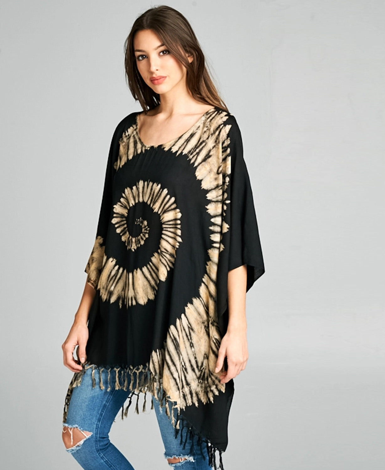 Spiral Soul Tie-Dye Poncho in Black
